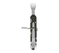 Redcliffs Navaja de bolsillo de acero inoxidable, 11 cm, con 5 funciones y mango de plástico, inoxidable, con funda y función de cubiertos, cuchillo multifunción para exteriores, cuchillo multiusos