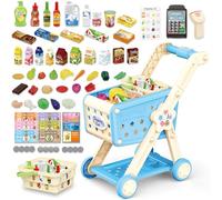 RedCrab Carrito Compra Juguetes con Escáner, 74Pcs Accesorios de Tienda, Calculadora, Tarjetas de Crédito, Mini Cesta de Compras, Juego de rol Juguete para Niños y Niñas 3+ Años (Azul)