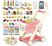 RedCrab Carrito Compra Juguetes con Escáner, 74Pcs Accesorios de Tienda, Calculadora, Tarjetas de Crédito, Mini Cesta de Compras, Juego de rol Juguete para Niños y Niñas 3+ Años (Rosa)