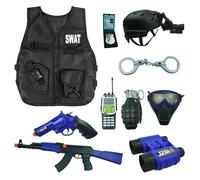 RedCrab Disfraz de Policía para Niño con 12 Accesorios: Equipo, Chaleco, Sombrero, Juguetes, Esposas, Walkie Talkie, Insignia, Cinturón - para Halloween 3-10 Años