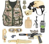RedCrab Disfraz de Soldado Niño, 12 Piezas Disfraz Militar Niño Imitación Juguete con Walkie-Talkie, Chaleco Militar y Casco, Juego de Rol de Cosplay Halloween Carnaval Regalos para Niños
