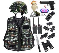 RedCrab Disfraz de Soldado Niños, Disfraz Militar de Juguete con Casco Militar, Chaleco, Walkie-Talkie y Otros Accesorios, Soldado de Rol de Halloween Carnaval para Niños