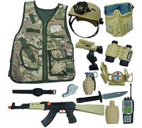 RedCrab Disfraz de Soldados con 13 Accesorios Piezas Chaleco de Camuflaje Casco Walkie Talkie Disfraz Soldado Niño Cosplay Halloween Carnaval 3 4 5 6 7 8 9 10 Años