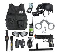 RedCrab Disfraz Policia Niño con Casco, Chaleco, Esposas, Walkie Talkie, Porra y Otros Accesorios, Juego de Rol de Niños Regalo Juguete de Policía para Niños de Halloween Carnaval