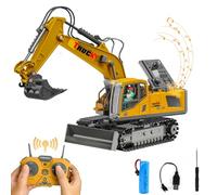 RedCrab Excavadora Teledirigido para Niños, 2.4 GHz Recargable RC Excavadora con el Cubo del Metal, Rotación 680°, Luz y Sonido, Juguete Camión Excavador Regalo de Cumpleaños Navidad