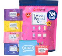 RedDrop Kit de período de 38 piezas para preadolescentes - Kit de primer período para niñas de 9 a 12 años - Incluye 10 almohadillas diarias, 7 almohadillas FlowDay para adolescentes, 7 almohadillas