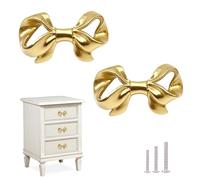 Redeam - Pomos de latón grueso con forma de lazo para gabinete, cajón, armario, tiradores de cocina, decoración perfecta, accesorios para muebles, 2 piezas, color dorado