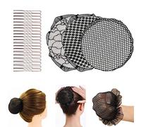 Redecilla Moño Invisible, Redes de Pelo de Malla con Borde Elástico para Moño Reutilizables con 20 Piezas de Pasador de Pelo Dorado Red Invisible para Moño para Mujeres 3 Piezas negro