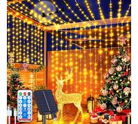 Redefun Cortina de Luces Solares 300 LED Luces Led Decorativas, 8 Modos Luces Led Decorativas con mando, IP65 Impermeable Cadena de Luces Solares Decoración Para Jardín Boda Partido- Blanco Cálido