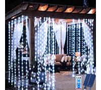 Redefun Guirnalda de luces solar de 3 m x 3 m, 300 LED, 8 modos, guirnalda de luces impermeable, lámparas solares con temporizador, mando a distancia para decoración exterior (blanco frío)