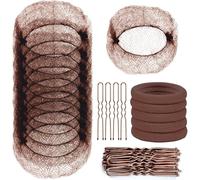 Redes para moños, malla invisible con borde elástico y alfileres en forma de U, 30 redecillas para el pelo, 30 horquillas de 2.4 pulgadas, 5 bandas elásticas para el cabello, color marrón