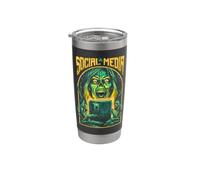 Redes Sociales Chica Zombie Divertido Mujer No Muerta Halloween Vaso térmico de acero inoxidable de doble pared