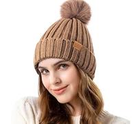 REDESS Womens Winter Knitted Beanie Hat Warm Fleece Lined with Pompom Cap Thick Slouchy Snow Knit Skull Cap,Caqui,Talla única