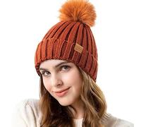REDESS Womens Winter Knitted Beanie Hat Warm Fleece Lined with Pompom Cap Thick Slouchy Snow Knit Skull Cap,Marrón,Talla única