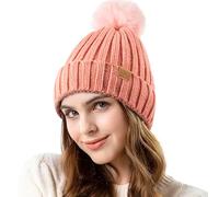 REDESS Womens Winter Knitted Beanie Hat Warm Fleece Lined with Pompom Cap Thick Slouchy Snow Knit Skull Cap,Rosa Rosa,Talla única
