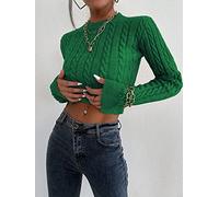REDESYN Women's Sweater Cable Knit Crop Sweater Sweater for Women (Color : Green, Size : Large)