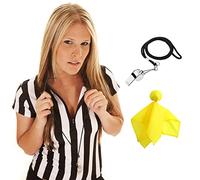 redgino Women's Referee Shirt Football Basketball Officials Jersey, Halloween Costume Waitress Uniform,Ref Whistle,Yellow Penalty Flag L