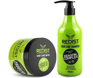 Redist Champú De Queratina Y Mascarilla , Repara El Cabello Dañado, Antiencrespamiento, Fortalece Alisa, Para Un Brillante Flexible, Todo Tipo De, 475 Ml, 500 Ml