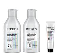 Redken Acidic Bonding Concentrate Shampoo and Conditioner 300ml with Leave-In Treatment Travel Size 30ml, Bond Repair Bundle