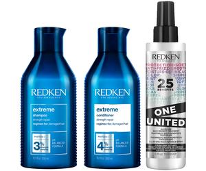 Redken Extreme Shampoo, Conditioner and One United Multi-Benefit Leave-in Treatment, Strength Repair Bundle for Damaged Hair