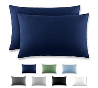 REDKEY Funda Almohada- Juego de 2 Fundas Almohadas 50x70 cm, con Solapa (sin Cremallera), Transpirable Suave Antiarrugas de Microfibra - Azul Oscuro