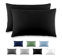REDKEY Funda Almohada- Juego de 2 Fundas Almohadas 50x70 cm, con Solapa (sin Cremallera), Transpirable Suave Antiarrugas de Microfibra - Negro