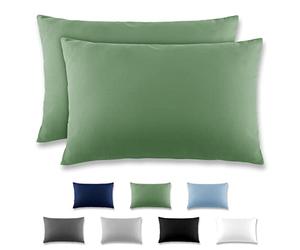 REDKEY Funda Almohada- Juego de 2 Fundas Almohadas 50x70 cm, con Solapa (sin Cremallera), Transpirable Suave Antiarrugas de Microfibra - Verde Hierba