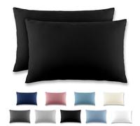 REDKEY Funda Almohada- Juego de 2 Fundas Almohadas 50x80 cm, con Cremallera Oculta, Transpirable Suave Antiarrugas de Microfibra - Negro
