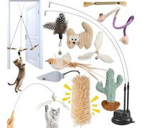 REDKNOT Juguete interactivo para gatos 12 en 1, juguete de inteligencia para gatitos, autoempleo con ventosas, cuerda de morder para gatos, juguete para masticar, pájaros, pluma, muñeca de cactus