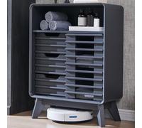 RedLemon Armario de piso con puerta de listones, pequeño gabinete de almacenamiento de baño de mediados de siglo con 3 cajones deslizantes suaves, estante ajustable, bordes curvados y patas de apoyo