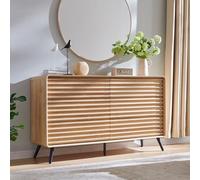 RedLemon Cómoda de 6 cajones para dormitorio, 54 pulgadas de ancho, moderna de mediados de siglo, cómoda doble estriada de madera con patas cónicas para dormitorio, sala de estar, pasillo, armario