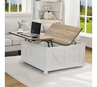 Redlife - Mesa de café extensible con toma de carga, cuadrada y mesa de salón con compartimento de almacenamiento, de madera, estilo rústico moderno, 90 x 90 x 50 cm