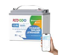 Redodo 12V 50Ah Bluetooth LiFePO4 Bateria,Bateria Litio para Motor de Currican,Proteccion de Baja Temperatura,10 Años de Vida,Ligera y Portatil, Camping,Solar,Barco,Marina