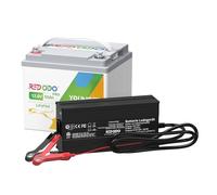 Redodo 12V 50Ah LiFePO4 Batería + 14,6V 10A Cargador 640Wh BMS 50A Protección Protecciones Completas Carga Rápida en 5 Horas para Baterías 12V LiFePO4 Camping Off-Grid y Solar Marina y Barco