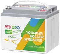 Redodo 12V 50Ah Pro Batería LiFePO4 640Wh Batería Litio con 4000+ Ciclos BMS 50A 10 Años de Vida Util Ligera y Compacta para Camping/Pesca y Solar/Motor de Pesca