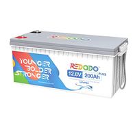 Redodo Bateria Litio 12V 200Ah Plus 2560Wh Bateria LiFePO4 con Incorporada 200A BMS 4000-15000 Ciclo 10 Años Vida Útil Peso Neto 20,68kg Bateria 12V para Autocaravana Sistema Solar Barco