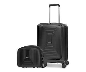 REDOLZ Trolley With Front Pocket + Beauty Case Black Metallic