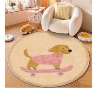 Redonda Alfombra Suave Pelo de Habitacion Dormitorio Comedor Salón Interior Antideslizante Niños Lavable Infantile Grande para Salon Pasillo Moderna Marrón Animales Oso Perro (Marrón 1, 80x80cm)