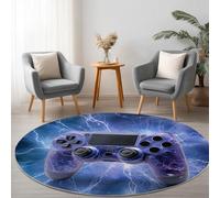 Redonda Alfombras de área Efecto Explosión Del Controlador Juego 150 cm Antideslizante lavable Alfombra de área, Moqueta de Salón Modernas Pelo Corto Azul Violeta, para interior y decoración del hogar