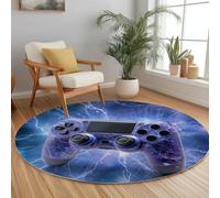 Redonda Alfombras de área Efecto Explosión Del Controlador Juego 150 cm Antideslizante lavable Alfombra de área, Moqueta de Salón Modernas Pelo Corto Azul Violeta, para interior y decoración del hogar