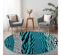 Redonda Alfombras de área Patrón Estampado Leopardo Arte Digital 150 cm Antideslizante lavable Alfombra de área, Moqueta de Salón Modernas Pelo Corto Turquesa, para interior y decoración del hogar