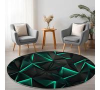 Redonda Alfombras de área Patrón Luminoso De Triángulo Geométrico 3D 150 cm Antideslizante Lavable Alfombra de área, Moqueta de Salón Modernas Pelo Corto Verde, para Interior y decoración del hogar