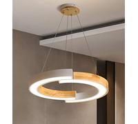 Redonda Lámpara colgante de madera LED para mesa de comedor, pantalla de acrílica metal blanco, moderno candelabro araña ajustable para sala de estar, estudio, cocina, anillo decoración, L48cm 3000K