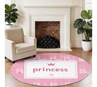 Redonda para Sala de Alfabeto de Princesas de Dibujos Animados Estar, Lavable a máquina, 60 cm (Round) Antideslizante,de Pelo bajo y no desprende Pelo,para Sala de estarRosa