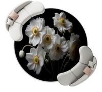 Redonda para Sala de Anémonas Frescas de Cerca Estar, Lavable a máquina, Blanco Antideslizante,de Pelo bajo y no desprende Pelo,para Sala de Estar, Dormitorio, salón 120 cm (Round)