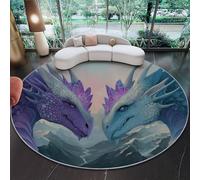 Redonda para Sala de Dragones de fantasía en montañas Nevadas Estar, Lavable a máquina, Púrpura Antideslizante,de Pelo bajo y no desprende Pelo,para Sala de Estar, Dormitorio, salón 100 cm (Round)