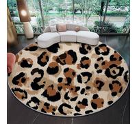 Redonda para Sala de Estampado de Leopardo Salvaje Retro Estar, Lavable a máquina, marrón Antideslizante,de Pelo bajo y no desprende Pelo,para Sala de Estar, Dormitorio, salón 120 cm (Round)