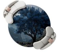 Redonda para Sala de Fantasía Un árbol Solitario Hojas Azules Estar, Lavable a máquina, Azul Antideslizante,de Pelo bajo y no desprende Pelo,para Sala de Estar, Dormitorio, salón 90 cm (Round)