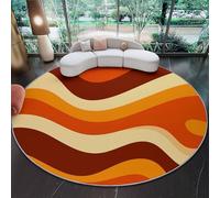 Redonda para Sala de Geometría Curva Retro Estar, Lavable a máquina, Amarillo Mostaza Antideslizante,de Pelo bajo y no desprende Pelo,para Sala de Estar, Dormitorio, salón 100 cm (Round)