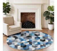 Redonda para Sala de Geometría sólida 3D Estar, Lavable a máquina, 100 cm (Round) Antideslizante,de Pelo bajo y no desprende Pelo,para Sala de estarInquilinos jóvenesAzul